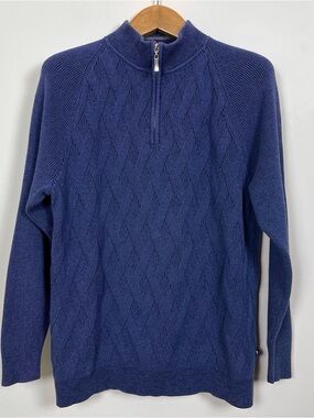 Tommy Bahama Men’s Royal Blue Half-Zip Cable Knit Cotton Sweater Size Large